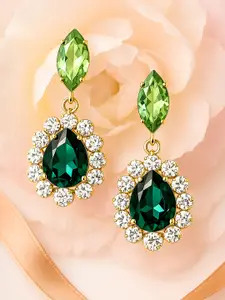 Rubans 18 K Gold Plated Dark Green & Light Green Zirconia Clear Accent Studded Earring