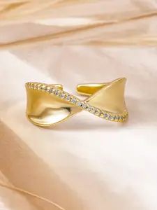 Rubans 18KT Gold Plated Cubic Zirconia Studded Adjustable Finger Ring