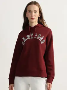 GANT Women Typography Printed Hooded Cotton Pullover Sweatshirt