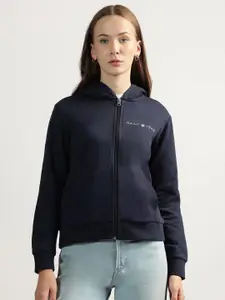GANT Women Solid Hooded Cotton Front-Open Sweatshirt
