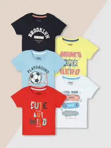Max Pack of 5 Boys Cotton Typography Printed Casual T-Shirt