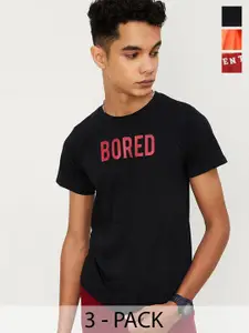 max Boys Pack of 3 Typography Printed Cotton T-shirt