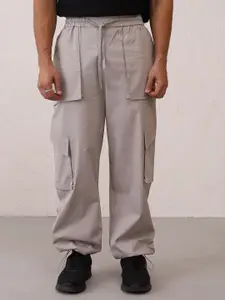 Kranium Men Pure Cotton Mid Rise Parachute Track Pants