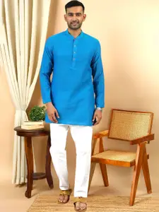 TATTVA Geometric Woven Design Mandarin Collar Pure Cotton Straight Kurta
