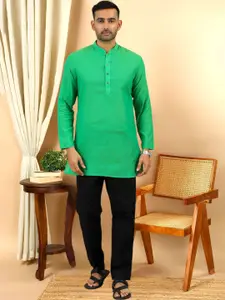 TATTVA Men Geometric Woven Design Mandarin Collar Pure Cotton Straight Kurta