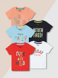 Max Boys Pack of 5 Typography Printed Cotton T-Shirt