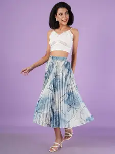ZWERLON Women Printed Pleated Midi A-Line Skirt