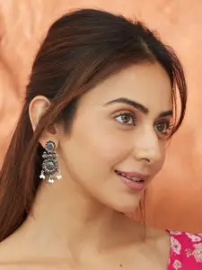 AccessHer Silver-Plated Artificial Stones Studded Contemporary Drop Earrings