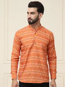 SOJANYA Ethnic Motifs Printed Band Collar Pure Cotton Short Kurta