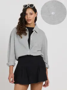 PINACOLADA Women Comfort Spread Collar Solid Cotton Oversized Casual Shirt