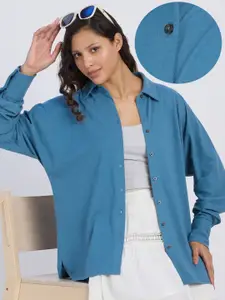 PINACOLADA Women Comfort Spread Collar Solid Cotton Oversized Casual Shirt