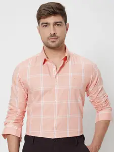 Mufti Men Spread Collar Windowpane Checked Cotton Slim Fit Casual Shirt