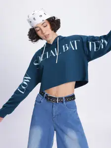 DressBerry Printed Hooded Boxy Crop Sweatshirt