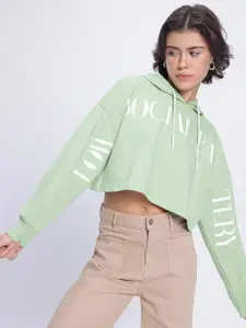 DressBerry Printed Hooded Boxy Crop Sweatshirt