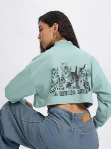 DressBerry Printed Drop-Shoulder Crop Sweatshirt