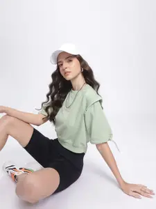 DressBerry Toggled Sleeves Crop Sweatshirt