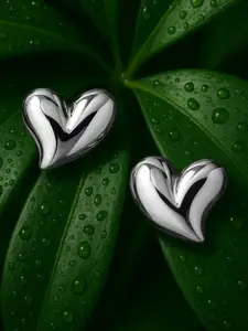 Rubans Rhodium-Plated Stainless Steel Tarnish Free Waterproof Demi-Fine Heart Shaped Studs