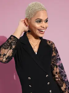 DressBerry Women Notch Collared Solid Ruffled Knee Length Dress