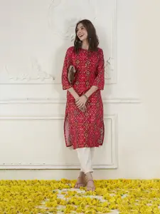 Anouk Bandhani Printed Mandarin Collar Straight Kurta