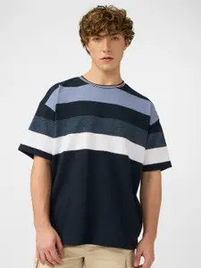 The Souled Store Men Striped Round Neck Cotton Oversized T-shirt