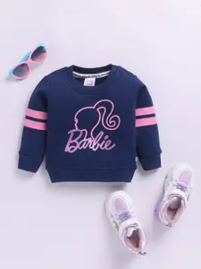 YK X Tinyo Infant Girls Barbie Printed Full Sleeves Fleece Sweatshirt