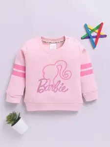 YK X Tinyo Infant Girls Barbie Printed Full Sleeves Fleece Sweatshirt