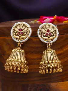 Adwitiya Collection Gold Plated Artificial Stone Studded Classic Jhumkas