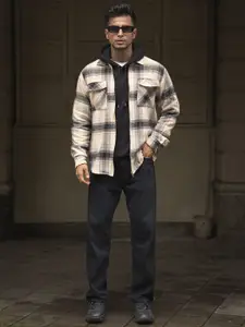 Powerlook Men Spread Collar Tartan Checked Cotton Casual Shirt