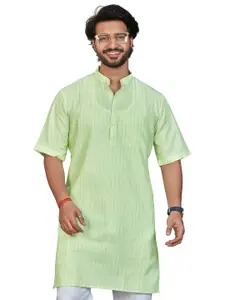 Authentics Striped Band Collar Cotton Straight Kurta