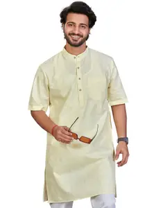 Authentics Mandarin Collar Cotton Linen Straight Kurta