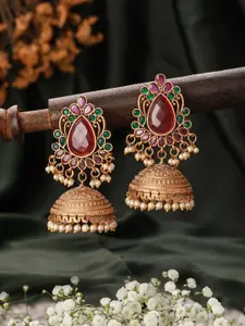 Jazz and Sizzle Gold Plated Dome Shaped Beaded Jhumkas