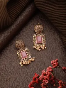 Jazz and Sizzle Gold-Plated Stones-Studded & Beaded Drop Earrings