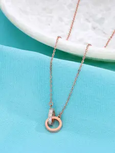 KAI JEWEL 925 Sterling Silver Rose Gold-Plated Cubic Zirconia Studded Necklace