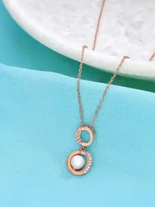 KAI JEWEL 925 Sterling Silver Rose Gold-Plated Cubic Zirconia Studded Necklace