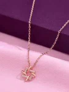 KAI JEWEL 925 Sterling Silver Rose Gold-Plated Cubic Zirconia Studded Necklace