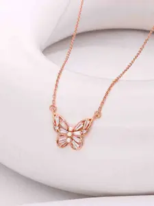KAI JEWEL 925 Sterling Silver Rose Gold-Plated Cubic Zirconia Studded Necklace