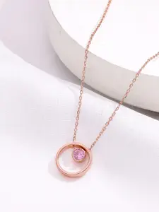 KAI JEWEL 925 Sterling Silver Rose Gold-Plated Cubic Zirconia Studded Necklace