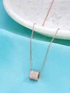 KAI JEWEL 925 Sterling Silver Rose Gold-Plated Cubic Zirconia Studded Necklace