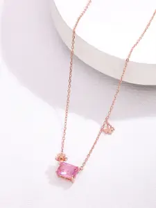KAI JEWEL 925 Sterling Silver Rose Gold-Plated Cubic Zirconia Studded Necklace