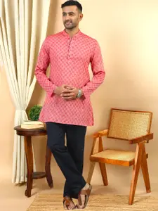 TATTVA Woven Design Mandarin Collar Thread Work Cotton Straight Kurta