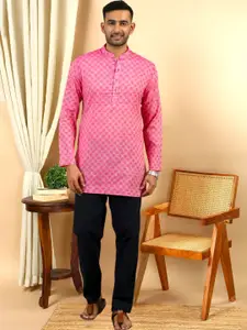 TATTVA Woven Design Mandarin Collar Thread Work Cotton Straight Kurta
