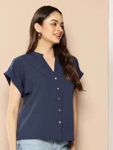 encore by INVICTUS Mandarin Collar Extended Sleeves Casual Shirt