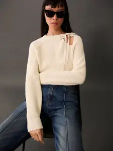 MANGO Cut-Out Neck Tie-Up Pullover