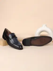 LOUIS STITCH Men Blue and Black Formal Dual Shade Slip-On Moccasin Shoes