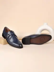 LOUIS STITCH Men Federal Blue Formal Slip-On Monk Shoes