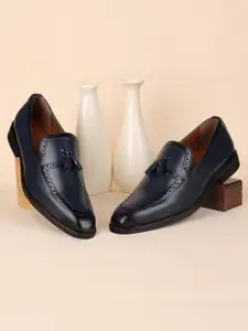 LOUIS STITCH Men Federal Blue Formal Slip-On Tassel Moccasin Shoes