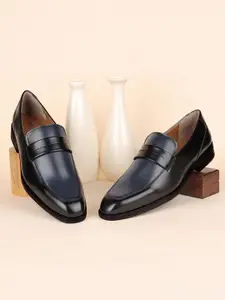 LOUIS STITCH Men Blue and Black Formal Dual Shade Slip-On Moccasin Shoes