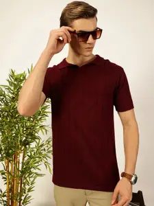 Thomas Scott Men Self Design Regular Fit Knitted Polo T-shirt