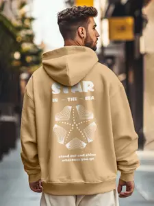 NOBERO Men Oversized Printed Hooded Sweatshirt