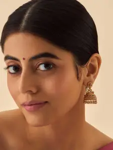 Kushal's Fashion Jewellery Gold Plated Stone Studded Dome Shaped Antique Jhumkas